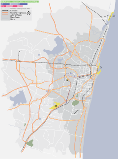 Map of Chennai with mark showing location of Temple