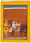 Pahari painting, Chamba, c. 1665, a warrior mounts his horse