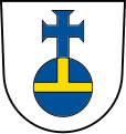 Aidlingen – In Silber ein blauer Reichsapfel (Fleckenzeichen) mit goldenem Beschlag und blauem Tatzenkreuz besteckt