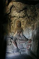 Ellora Caves. Cave 34. The yakshini Ambika, the yakshini of Neminath at a Jain Cave at Ellora