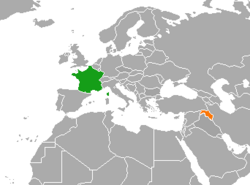 Map indicating locations of France and Kurdistan Region