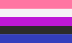The genderfluid pride flag, 5 stripes of pink, white, purple, black and blue