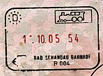 Exit stamp for rail travel, issued at Bad Schandau at Czech-German border before the Czech Republic joined the Schengen Area