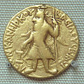Coin of Kanishka, found at Ahin Posh. This one has goddess Selene ("ϹΑΛΗΝΗ") on the reverse .[3][7]