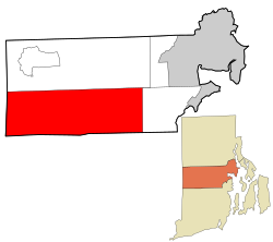 Location in Kent County and the state of Rhode Island.