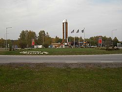 Målilla roundabout, here in October 2005, has a large thermometer in its centre