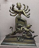 18th century Mahisamardini bronze metal sculpture