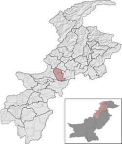 Peshawar District (red) in Khyber Pakhtunkhwa