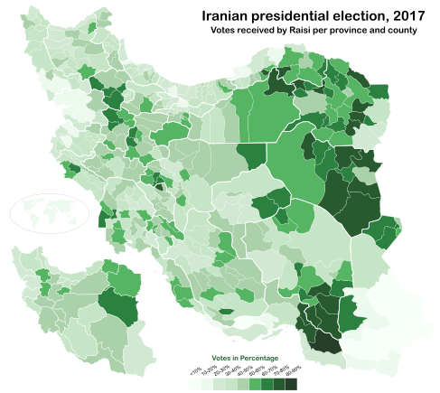 Votes received by Raisi per province and county