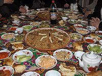 A Tajik feast. A large feast is commonly associated with cultures of Central Asia.