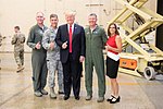 President Donald J. Trump poses for a photo with Brig. Gen. Todd Canterbury, Chief Master Sgt. Ronald Thompson, Col. Bryan Cook and U.S. Rep. Martha McSally, R-Ariz. after participating in a defense capability tour Friday, Oct. 19, 2018, at Luke Air Force Base, Ariz.