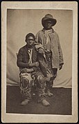 One print of this McPherson & Oliver image has a handwritten note: "Contrabands just arrived. 'True to the life.' J.Y.W." (this copy, Liljenquist collection, LCCN 2017659658); another known copy has the annotation, "Our scouts and guides in 1863 at Baton Rouge" (Met 2019.523)