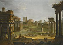 Rome, A View of the Forum with the Campo Vaccino, the church of Santa Francesca and the Colosseum