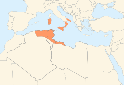 Maximum extent of Aghlabid authority[a]