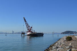 Grab (clamshell) dredge Njord of the Manson Construction Co. fleet in the Port of Oakland, California