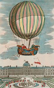 Manned balloon flight of Jacques Charles taking off at Tuileries Palace, 1 December 1783