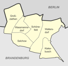 Karte mit der Lage der einzelnen Ortsteile der Gemeinde Schönefeld