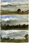 Hemsted Park, three studies with trees and storm clouds, 1856