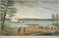 A View of Fort La Galette, Indian Castle, and Taking a French Ship of War on the River St. Lawrence, by Four Boats of One Gun Each of the Royal Artillery Commanded by Captain Streachy, one boat commanded by Thomas Davies (1760)