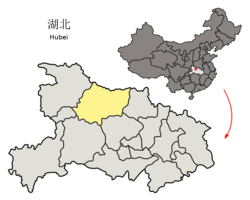 Location of Xiangyang City jurisdiction in Hubei