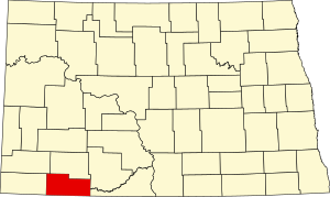 Map of North Dakota highlighting Adams County