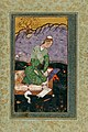 Mir Sayyid Ali's depiction of a young scholar in the Mughal Empire, reading and writing a commentary on the Quran, 1559.