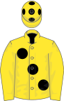 Yellow, large black spots, black spots on cap