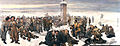 „Abschied von Europa“ 1863 (der Künstler Aleksander Sochaczewski befindet sich unter den Exilierten, rechts nahe dem Obelisk)