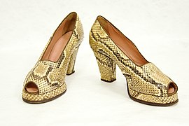 Pair of woman's high heeled platform shoes, 1930s