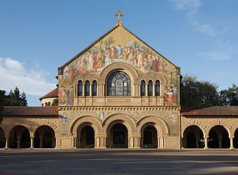 Stanford Memorial Church at Stanford University, US, is a loose interpretation of a Romanesque façade.