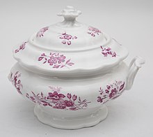 White sugar bowl with purple flower motif