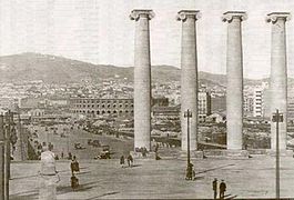 The Four Columns representing the four bars of the Catalan flag, work of the architect Puig i Cadafalch for the International Exposition of Barcelona (1929).