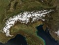 Image 9Satellite photo showing the Alps in winter, at the top of the Italian peninsula. (from History of the Alps)
