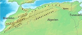 Das gesamte Atlasgebirge topografisch und politisch
