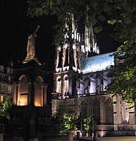 Cathedral and statue of Pope Urban II by night