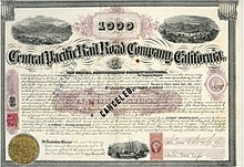 Anleihe der Central Pacific Railroad über 1000 $, ausgegeben am 1. Januar 1867 zur Finanzierung des Baus der transkontinentalen Eisenbahn, Kapital und Zinsen zahlbar in Gold in New York, original signiert von Leland Stanford als Präsident der Eisenbahngesellschaft