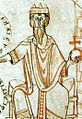 Darstellung Konrads II. auf einer Abbildung der salischen Dynastie aus einer um 1130 gefertigten Abschrift der Chronik des Ekkehard von Aura