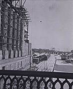 Construction of the station with view of railway lines and the Rideau Canal