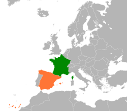 Map indicating locations of France and Spain