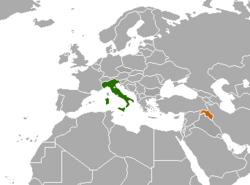 Map indicating locations of Italy and Kurdistan Region