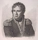 Portrait of a curly-haired man wearing a uniform with epaulettes.