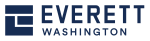 A blue square with three white lines to form a stylized "E", with the words "Everett Washington" next to it.