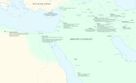 Map of the Middle East with brief descriptions of events associated with the mihna