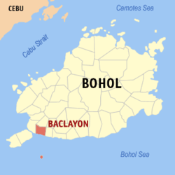 Map of Bohol with Baclayon highlighted