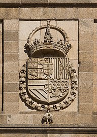 Relief achievement of arms of the House of Habsburg at the El Escorial, Spain, with the Portuguese shield in the honour point