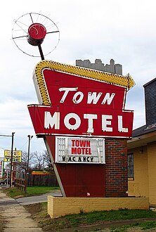 Satellite-influenced signage at the Town Motel in Birmingham, Alabama