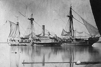The USS Mississippi was completely destroyed by the guns of Port Hudson. Lieutenant George Dewey, later to become an admiral, survived the wreck.