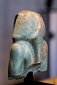 The back and upper part of portrait statuette of pharaoh Amenemhat III, wearing a nemes, c. 1853 – c. 1805 BCE