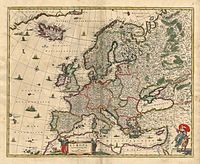 1689, Guillaume Sanson, Moscovia on the map of Europe after the betrayal by the Moscow leadership of the Pereiaslav Agreement signed by Bohdan Khmelnytsky.