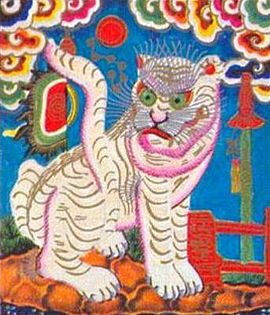 Bạch Hổ (White Tiger), a popular picture of Hàng Trống painting